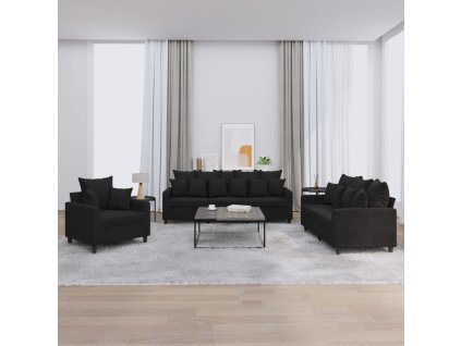 3dílná sedací souprava s poduškami černá samet 3201685