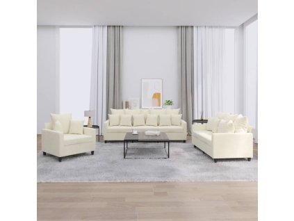 3dílná sedací souprava s poduškami krémová samet 3201688