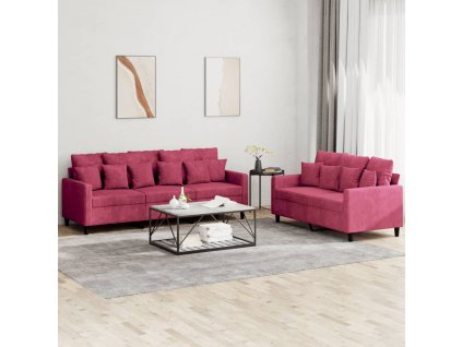 2dílná sedací souprava s poduškami vínová samet 3201724