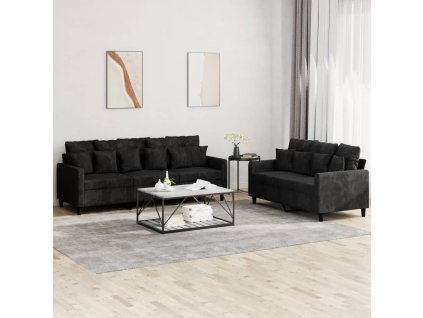 2dílná sedací souprava s poduškami černá samet 3201725