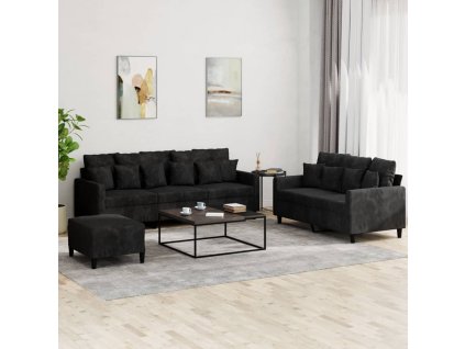 3dílná sedací souprava s poduškami černá samet 3201735