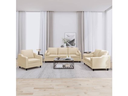 3dílná sedací souprava s polštáři krémová textil 3201788