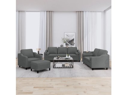 4dílná sedací souprava s polštáři tmavě šedá textil 3201795