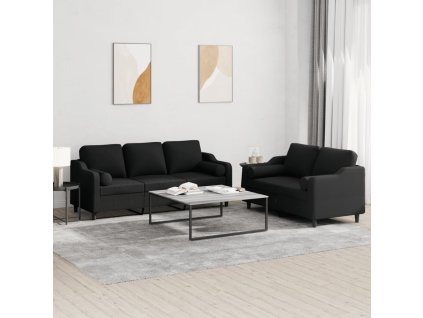 2dílná sedací souprava s polštáři černá textil 3201854