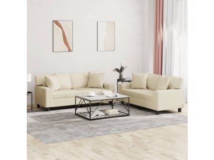 2dílná sedací souprava s polštáři krémová umělá kůže 3201925