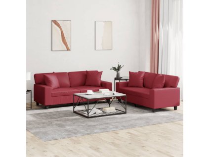 2dílná sedací souprava s polštáři vínová umělá kůže 3201927