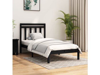 Rám postele černý masivní dřevo 75 x 190 cm malé jednolůžko 3105214