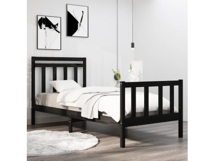 Rám postele černý masivní dřevo 75 x 190 cm malé jednolůžko 3105344