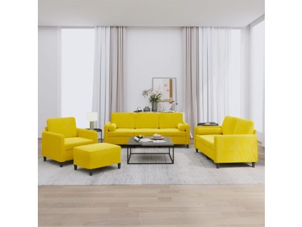 4dílná sedací souprava s polštáři žlutá samet 3201970