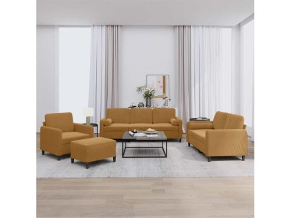 4dílná sedací souprava s polštáři hnědá samet 3201971