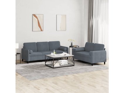 2dílná sedací souprava s polštáři tmavě šedá samet 3202035