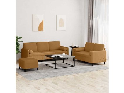 3dílná sedací souprava s polštáři hnědá samet 3202051