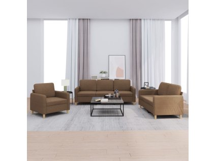 3dílná sedací souprava s poduškami hnědá textil 3202057