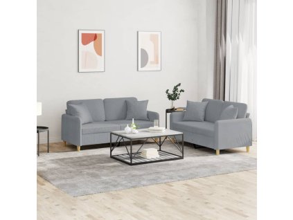 2dílná sedací souprava s polštáři světle šedá textil 3202102