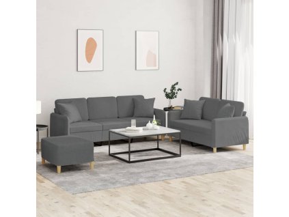 3dílná sedací souprava s polštáři tmavě šedá textil 3202143