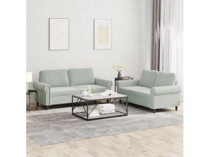 2dílná sedací souprava s poduškami světle šedá samet 3202210