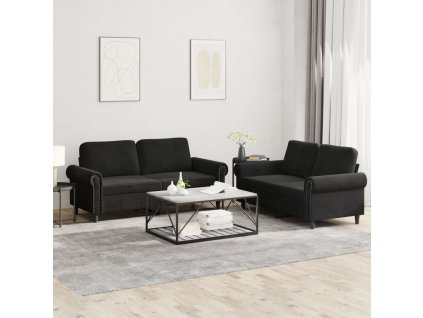 2dílná sedací souprava s poduškami černá samet 3202215