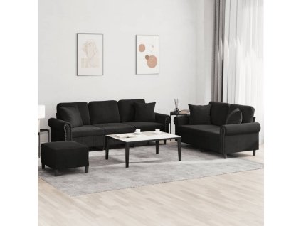 3dílná sedací souprava s polštáři černá samet 3202285