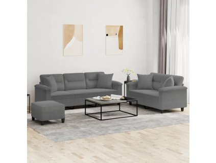 3dílná sedací souprava s polštáři tmavě šedá mikrovlákno 3202358