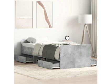Rám postele s hlavovým a nožním čelem betonově šedý 90 x 200 cm 3203806