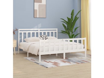 Rám postele bílý masivní borovice 200 x 200 cm 3107049