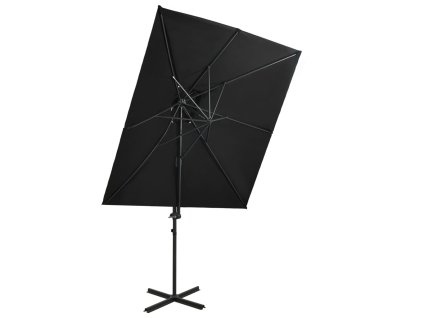 Boční zahradní slunečník s dvojitou stříškou černý 250 x 250 cm 312364