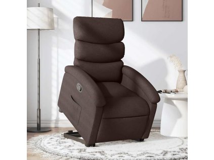 Zvedací polohovací křeslo tmavě hnědé textil 3203983