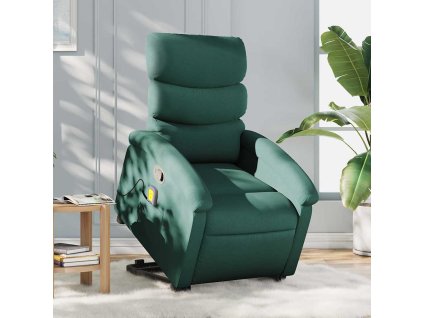 Zvedací masážní polohovací křeslo tmavě zelené textil 3203996