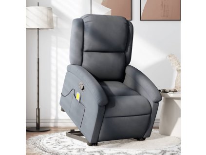 Zvedací masážní polohovací křeslo tmavě šedé samet 3204312