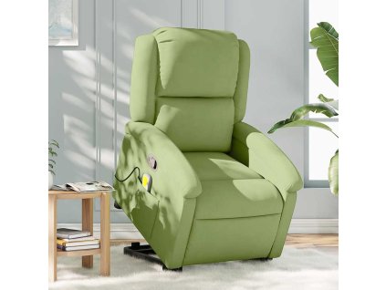 Zvedací masážní polohovací křeslo světle zelené samet 3204314