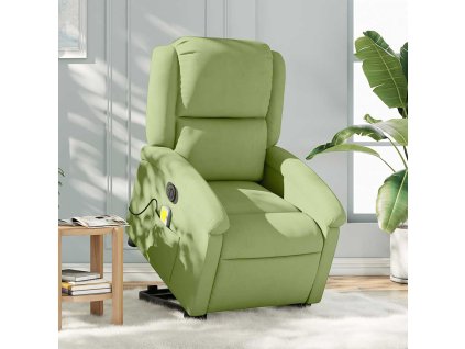 Elektrické zvedací masážní polohovací křeslo zelené samet 3204336