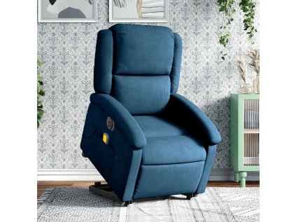 Elektrické zvedací masážní polohovací křeslo modré samet 3204343