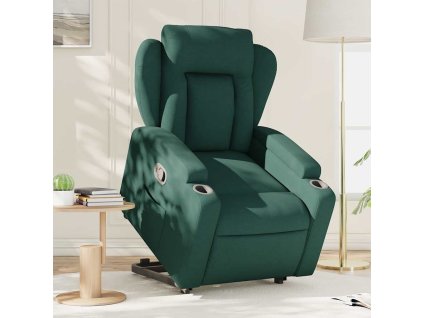 Zvedací polohovací křeslo tmavě zelené textil 3204488