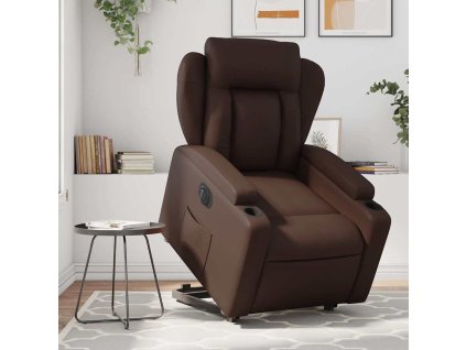 Elektrické zvedací polohovací křeslo hnědé umělá kůže 3204560