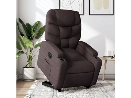 Elektrické zvedací polohovací křeslo tmavě hnědé textil 3204625