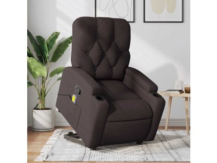 Zvedací masážní polohovací křeslo tmavě hnědé textil 3204727