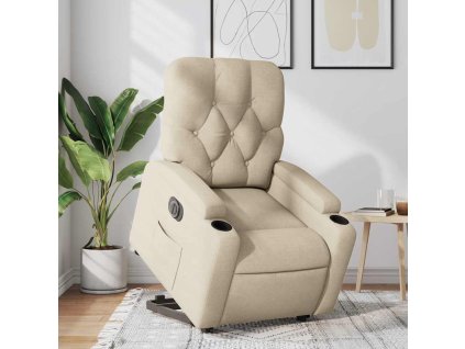 Elektrické zvedací polohovací křeslo krémové textil 3204743