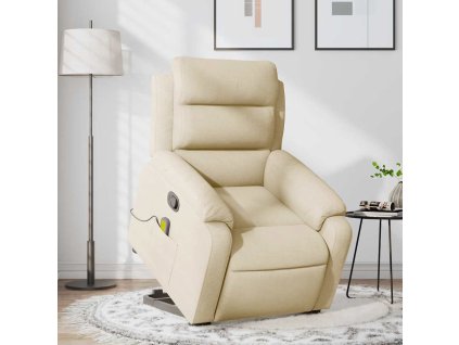 Zvedací masážní polohovací křeslo krémové textil 3205001