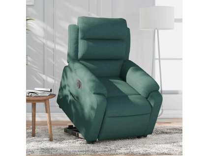 Elektrické zvedací polohovací křeslo tmavě zelené textil 3205010