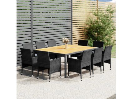 11dílný zahradní jídelní set polyratan šedý 3058567