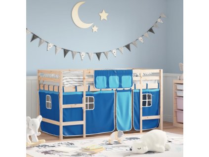 Dětská patrová postel se závěsy modrá 80 x 200 cm borovice 3206956
