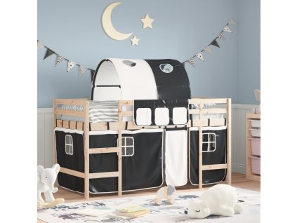 Dětská patrová postel s tunelem bílá a černá 90x200 cm borovice 3206991