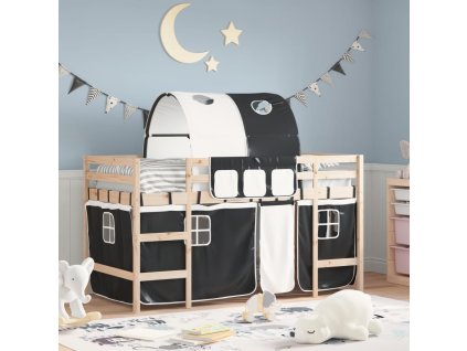Dětská patrová postel s tunelem bílá a černá 90x190 cm borovice 3207000