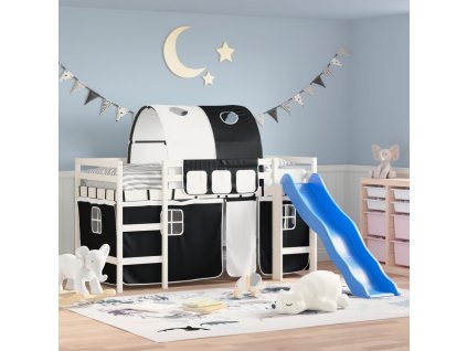 Dětská patrová postel s tunelem bílá a černá 80x200 cm borovice 3207039