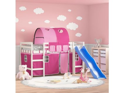 Dětská patrová postel s tunelem růžová 80x200 cm masiv borovice 3207041