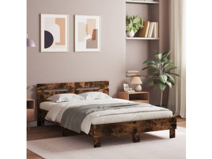 Rám postele s čelem a LED osvětlením kouřový dub 120 x 190 cm 3207578