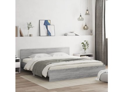 Rám postele s čelem a LED osvětlením šedý sonoma 180 x 200 cm 3207593