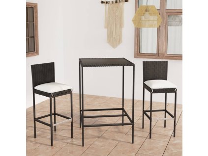 3dílný zahradní barový set s poduškami polyratan černý 3064828