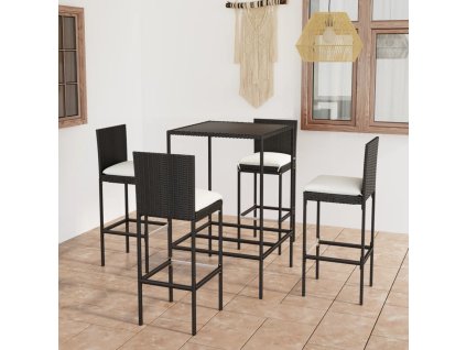 5dílný zahradní barový set s poduškami polyratan černý 3064830