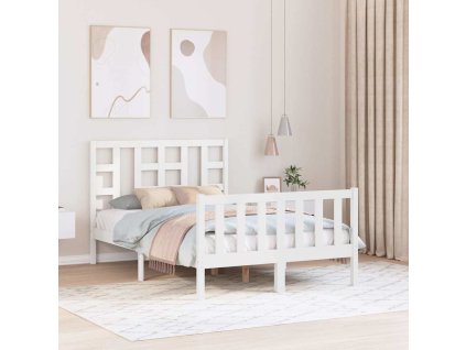Rám postele s čelem bílý Small Double masivní dřevo 3191942